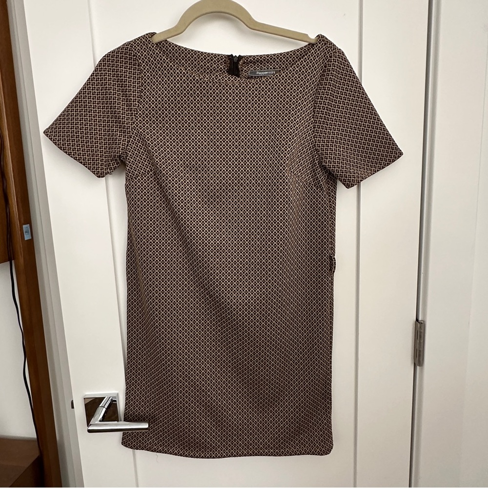 Mod 60s style brown mini dress size small.